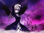  feathers goth-loli gothic mercury_lampe pink_eyes rozen_maiden suigintou white_hair wings 