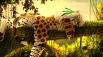  2016 anthro butt feathers feline green_eyes inkrend jaguar looking_at_viewer lying mammal smile spots 