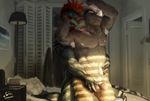  2016 anthro argonian arm_above_head armpit_hair armpits balls bed bedroom black_scales closet duo embrace eyes_closed from_behind_position front_view fur green_scales grey_fur grope hair half-erect horn humanoid_penis inside interspecies intimate kneeling lamp male male/male mammal morning multicolored_scales nipples nude on_bed otterscience painting penis red_scales rhinoceros romantic_couple scales scalie serialfrost sex smile tagg_(character) taggcrossroad the_elder_scrolls video_games watermark white_hair woolly_rhinoceros 