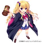  :d bangs blonde_hair blue_nails blush brown_footwear contrapposto dmm earrings eyebrows eyebrows_visible_through_hair foreshortening full_body gavel hagino_kouta hair_ornament hand_on_hip jewelry long_hair looking_at_viewer loose_socks luise_(red_corruption) nail_polish official_art one_side_up open_mouth plaid plaid_skirt polka_dot purple_eyes red_corruption robe school_uniform shoes skirt smile socks solo standing stud_earrings v-shaped_eyebrows watermark wavy_hair white_background white_legwear wide_sleeves 