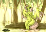  anthro anthrofied big_breasts breasts equine erect_nipples feathered_wings feathers female fluttershy_(mlp) friendship_is_magic green_eyes hair hi_res long_hair mammal my_little_pony nipples nude ogaraorcynder pegasus pink_hair sitting solo voluptuous water wings 