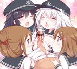  4girls akatsuki_(kantai_collection) bar_censor belly_poke blonde_hair breasts censored chestnut_mouth cum cum_in_mouth cum_string facial fellatio finger_in_another's_navel flat_cap folded_ponytail group_sex hair_ornament hairclip hat hetero hibiki_(kantai_collection) ikazuchi_(kantai_collection) inazuma_(kantai_collection) kantai_collection long_hair multiple_fellatio multiple_girls nipples open_mouth oral penis pov profile school_uniform serafuku small_breasts tongue tongue_out watanon_(gakushokutei) white_hair 