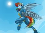  2016 anthro anthrofied butt cloud cutie_mark equine female friendship_is_magic hair horse looking_at_viewer mammal multicolored_hair my_little_pony pegasus pony quynzel rainbow_dash_(mlp) sky smile solo sun wings 