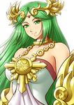  bare_shoulders breasts green_eyes green_hair highres jewelry kid_icarus kid_icarus_uprising large_breasts long_hair mazume necklace palutena smile solo super_smash_bros. tiara very_long_hair 