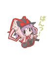  blush_stickers bow capelet chibi commentary_request frills hat hat_bow hat_ribbon nagae_iku purple_hair ribbon saturday_night_fever shawl smile solo touhou translated zannen_na_hito 