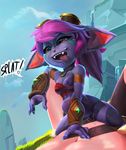  2015 abdominal_bulge anthro areola armwear bottomless breasts clothed clothing duo eyewear female goggles hair jewelry league_of_legends long_ears male male/female navel necklace nipples open_mouth penetration pussy saliva sex smile theboogie tongue tongue_out tristana_(lol) vaginal vaginal_penetration video_games yordle 
