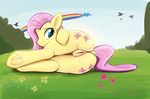  2016 butt cutie_mark dock equine female feral fluttershy_(mlp) friendship_is_magic hair hooves horse lying mammal my_little_pony outside pink_hair pony pony-butt-express pussy rainbow solo_focus underhoof 
