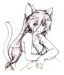  2011 animal_humanoid bikini breasts cat_humanoid cleavage clothed clothing crossed_arms feline female hair humanoid long_hair looking_at_viewer mammal monochrome pencil_(artwork) simple_background smile solo swimsuit traditional_media_(artwork) white_background zerocalnozero 