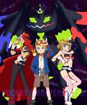  ash_ketchum bikini black_hair blonde_hair blue_eyes bonnie brown_hair cape clothing crossover dedenne eyewear female fingerless_gloves gloves goggles hair hat human jewelry legendary_pok&eacute;mon looking_at_viewer male mammal necklace nintendo parody pok&eacute;mon serena shorts sunglasses swimsuit tengen_toppa_gurren_lagann unknown_artist video_games zygarde 