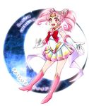  :d \m/ bishoujo_senshi_sailor_moon boots bow brooch character_name chibi_usa choker copyright_name crescent crescent_earrings crescent_moon double_bun earrings elbow_gloves full_body gloves hair_ornament hairpin heart heart_choker ike_(eun2ke) jewelry knee_boots looking_at_viewer magical_girl moon multicolored multicolored_clothes multicolored_skirt open_mouth pink_footwear pink_hair pink_sailor_collar pleated_skirt red_bow red_eyes sailor_chibi_moon sailor_collar sailor_senshi_uniform short_hair skirt smile solo super_sailor_chibi_moon tiara twintails white_background white_gloves 