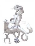  clothed clothing digitigrade invalid_tag knife looking_at_viewer male paws raesheris sergal sewing solo topless 