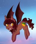  bat bat_pony candy chocolate equiline equine fangs flying food fruitbatpony goldeyes horse mammal my_little_pony pony spazzykoneko sunset wings 