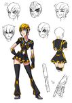  1girl blonde_hair bumblebee character_sheet female genderswap gloves partially_colored personification ryuusei_(mark_ii) school_uniform simple_background skirt solo thighhighs transformers transformers_prime white_background 