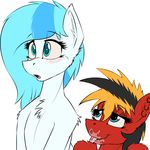  2016 after_sex blue_eyes blush duo embarrassed equine fan_character fangs female female/female feral hair horse inner_ear_fluff mammal multicolored_hair my_little_pony open_mouth pony pussy_juice simple_background tongue tongue_out twotail813 twotail_(mlp) 