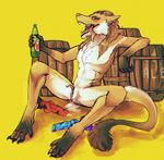  alcohol ale anthro beverage claws clitoral_hood clitoris cum dildo drunk female food jeanwuuf looking_at_viewer nude open_mouth presenting pussy rhisa sergal sex_toy solo spreading teeth tongue 