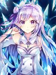  blue_hair breasts cleavage detached_sleeves emilia_(re:zero) flower gradient_hair hair_flower hair_ornament highres lavender_hair long_hair looking_at_viewer medium_breasts multicolored_hair purple_eyes re:zero_kara_hajimeru_isekai_seikatsu solo yok01 