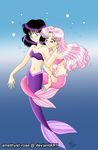  2girls bishoujo_senshi_sailor_moon black_hair chibi_usa female hair_down long_hair mermaid multiple_girls pink_hair short_hair tagme tomoe_hotaru yuri 