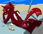  absurd_res annonymouse beach bikini body_modification breasts clothing equine fan_character friendship_is_magic hair hi_res horn horse looking_at_viewer mammal my_little_pony pony red_eyes red_hair seaside side_boob small_breasts swimsuit tattoo tongue unfinished unicorn velvet_star wings 