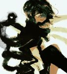  anabone asymmetrical_wings black_dress black_hair black_legwear commentary_request dress houjuu_nue snake solo thighhighs touhou wings zettai_ryouiki 