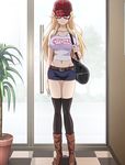  blonde_hair boots brown_footwear glasses hat mankitsu_happening mitsuki_otona screencap short_shorts shorts solo stitched thighhighs third-party_edit 