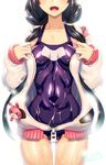  black_hair ecell head_out_of_frame jacket long_hair mabinogi mabinogi_heroes one-piece_swimsuit open_clothes open_jacket open_mouth school_swimsuit solo standing swimsuit zipper 