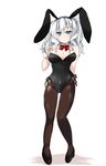  animal_ears blue_eyes bow bowtie bunny_ears bunnysuit detached_collar fake_animal_ears full_body hairband highres kantai_collection kashima_(kantai_collection) long_hair pantyhose shirogane_(platinum) silver_hair solo standing twintails wrist_cuffs 