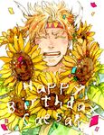  caesar_anthonio_zeppeli colored_eyelashes facial_mark flower happy_birthday jojo_no_kimyou_na_bouken male_focus solo sujiko_(125motimoti) sunflower traditional_media watercolor_(medium) 