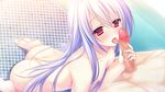  1girl ass breasts censored fellatio game_cg hetero kawatsu_tsubasa kneeling licking long_hair mosaic_censoring nipples nude oral penis red_eyes silver_hair small_breasts sorai_shin'ya soshite_hatsukoi_ga_imouto_ni_naru tongue tongue_out 