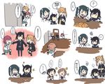  abukuma_(kantai_collection) betchan black_hair blonde_hair blue_eyes blue_hair bodysuit brown_eyes cardigan comic door food fruit hatsuzuki_(kantai_collection) headband isuzu_(kantai_collection) kantai_collection kinu_(kantai_collection) low_ponytail mandarin_orange multiple_girls nagara_(kantai_collection) natori_(kantai_collection) partially_translated red_eyes red_hair school_uniform serafuku short_hair simple_background sweater sweater_vest table translation_request twintails yura_(kantai_collection) 