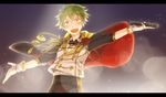  akiyama_hayato alternate_costume bow bowtie brown_eyes capelet flower gloves green_hair highres idol idolmaster idolmaster_side-m letterboxed male_focus microphone r_and_b red_flower red_rose rose smile solo super_live_fes white_gloves 