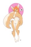  &lt;3 anthro areola breasts canine featureless_crotch female happylittlecloud inner_ear_fluff looking_at_viewer mammal navel nipples nude simple_background solo standing wide_hips 