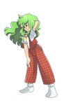  2016 absurdres alystown full_body green_hair hair_over_one_eye highres kazami_yuuka kazami_yuuka_(pc-98) long_hair looking_at_viewer lotus_land_story pants plaid plaid_vest red_eyes self_upload smile solo standing touhou touhou_(pc-98) vest 