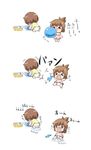  &gt;_&lt; =_= all_fours alternate_costume balloon blowing brown_hair child_drawing closed_eyes comic commentary_request crayon crying crying_with_eyes_open drawing folded_ponytail highres ikazuchi_(kantai_collection) inazuma_(kantai_collection) kantai_collection kotanu_(kotanukiya) multiple_girls open_mouth pee peeing peeing_self popping short_hair sitting standing startled tears trembling wavy_mouth white_background younger 