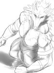  anthro canid canine canis flaccid greyscale humanoid_penis looking_at_viewer male mammal monochrome muscular muscular_male pecs penis shining solo standing_tears vein volg wolf zex 