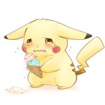  blush commentary_request crying crying_with_eyes_open food gen_1_pokemon highres ice_cream ice_cream_cone ice_cream_cone_spill no_humans pikachu pokemon pokemon_(creature) sad simple_background tears wavy_mouth white_background 