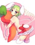  2016 animal_ears blush bow bunny_ears bunny_tail carrot_pillow character_name closed_mouth cowboy_shot dated eyebrows eyebrows_visible_through_hair fan_(20110507) frilled_skirt frills from_side green_eyes green_hair gumi hair_bow heart heart_print juliet_sleeves kemonomimi_mode leaning_forward long_sleeves looking_at_viewer looking_to_the_side microskirt object_hug petticoat pillow puffy_sleeves red_bow red_skirt shirt short_hair short_hair_with_long_locks sidelocks skirt solo standing tail thighhighs thighs vocaloid white_legwear yellow_shirt zettai_ryouiki 
