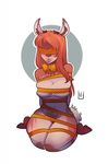  anthro big_breasts blindfold breasts cervine deer female happylittlecloud inner_ear_fluff kneeling mammal navel nude ribbons simple_background smile solo 