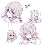  1girl black_eyes blush chibi closed_eyes commentary_request dated expressions kantai_collection kokka_han lavender_hair looking_at_viewer multiple_views neckerchief paw_pose portrait school_uniform serafuku short_hair short_sleeves sketch sleeping sweat tama_(kantai_collection) turret wavy_mouth zzz 