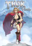  blonde_hair blue_eyes cape genderswap mjolnir thor_(marvel) 