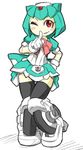  android autobot dress glowing glowing_eyes green_hair humanoid_robot insignia kamizono_(spookyhouse) little_helper_(tflh) machinery no_humans original personification red_eyes robot short_hair smile solo transformers 