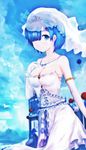  alternate_costume artist_name bad_id bad_pixiv_id bird blue_eyes blue_hair breasts bridal_veil cleavage cloud cloudy_sky cowboy_shot dress dyolf elbow_gloves frilled_dress frills gem gloves hair_over_one_eye hand_on_own_chest jewelry looking_at_viewer medium_breasts necklace outdoors re:zero_kara_hajimeru_isekai_seikatsu rem_(re:zero) revision short_hair sky smile solo strapless strapless_dress veil wedding_dress white_dress white_gloves 