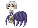  arachnid arthropod blush breasts clothed clothing drider female flat_chested hair judgethedude monster_girl monster_musume multi_eye rachnera_arachnera_(monster_musume) small_breasts solo spider spidertaur white_hair 