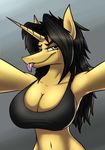 2016 amber_steel anthro armpits black_hair breasts cleavage clothed clothing equine fan_character female hair horn mammal metalfoxxx my_little_pony solo tongue tongue_out unicorn 