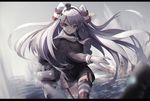  alternate_eye_color amatsukaze_(kantai_collection) choker clenched_hand cowboy_shot dress explosion fami_(yellow_skies) garter_straps gloves hair_tubes headgear kantai_collection letterboxed light_smile long_hair long_sleeves looking_to_the_side purple_eyes rain red_legwear rensouhou-kun sailor_dress see-through single_glove solo striped striped_legwear thighhighs torpedo translated two_side_up white_gloves white_hair 