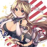 &gt;:) american_flag belt blonde_hair blue_eyes boots breasts character_name cleavage elbow_gloves front-tie_top garter_straps gloves hakusai_ponzu hands_on_own_face high_heel_boots high_heels iowa_(kantai_collection) kantai_collection knee_boots large_breasts lips long_hair looking_at_viewer miniskirt skirt smile solo striped striped_legwear thighhighs v-shaped_eyebrows vertical-striped_legwear vertical-striped_skirt vertical_stripes white_footwear zettai_ryouiki 
