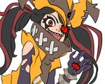  1girl alien battleborn black_hair female long_hair orendi_(battleborn) red_eyes sharp_teeth solo twintails witch_hat 