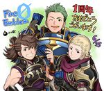  armor blonde_hair brown_eyes brown_hair cape card copyright_name dated draug_(fire_emblem) fire_emblem fire_emblem:_monshou_no_nazo fire_emblem_cipher fire_emblem_if gloves green_eyes green_hair hinata_(fire_emblem_if) homa_kura male_focus multiple_boys official_art one_eye_closed open_mouth ponytail scar siegbert_(fire_emblem_if) teeth translation_request 