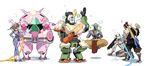  3boys alternate_hairstyle anger_vein angry animal animal_on_head arm_support armor armored_boots ass asymmetrical_clothes baggy_pants bare_shoulders bastion_(overwatch) bird bird_on_head black_hair bodysuit boots brothers brown_hair bubble bubble_blowing chewing_gum cleaning cyborg d.va_(overwatch) dragon_tattoo eighth_note facepaint facial_mark floating flying_sweatdrops from_behind full_body ganymede_(overwatch) gatling_gun genji_(overwatch) gloves hand_on_hip hanzo_(overwatch) headphones helmet holding hose humanoid_robot indian_style japanese_clothes knee_boots littleb looking_at_viewer mask mecha meka_(overwatch) monk multiple_boys musical_note no_humans omnic on_floor on_head overwatch pants polishing ponytail power_armor robot scrunchie short_hair siblings simple_background sitting soap_bubbles sphere spoken_musical_note sponge standing tattoo thigh_strap washing water waving whisker_markings white_background white_gloves zenyatta_(overwatch) 