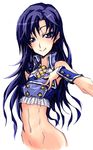  blue_eyes blue_hair idolmaster idolmaster_(classic) idolmaster_2 kisaragi_chihaya long_hair midriff navel nayutarou_(nyt_kag) out-of-frame_censoring simple_background smile solo white_background 