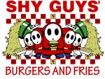  5_guys burger english_text fast_food flyguy food fries looking_at_viewer male mario_bros mask nintendo parody shyguy text unknown_artist video_games 